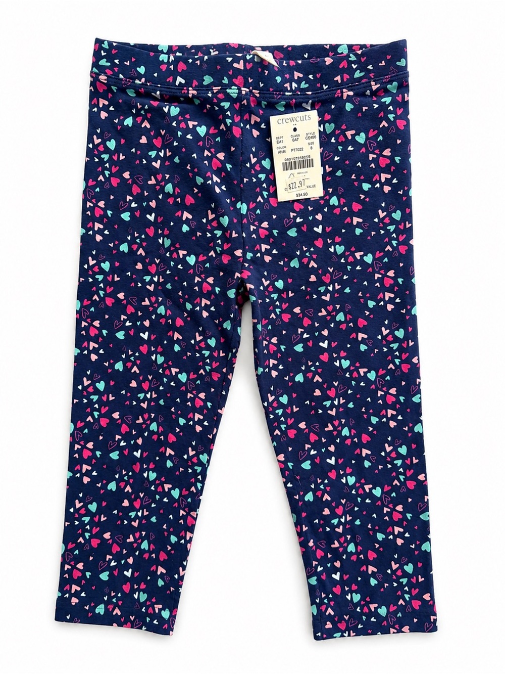 Crewcuts Navy Leggings with Pink, Teal & White Hearts